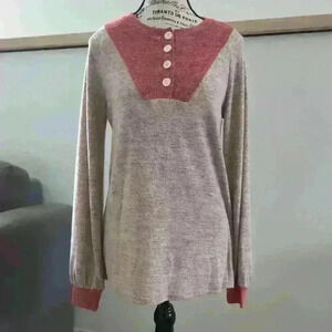 LADMOUS |  Women's Red/Brown Super Soft Color Block Long Sleeved Sweater